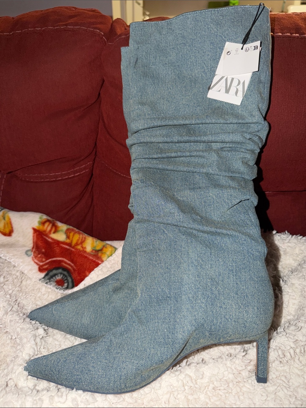 Zara Denim Slouch Knee-High Boots - Light Blue - Picture 2 of 3